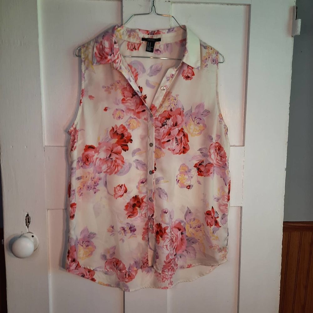 FOREVER 21 Floral Sleeveless Button Down Top MEDIUM